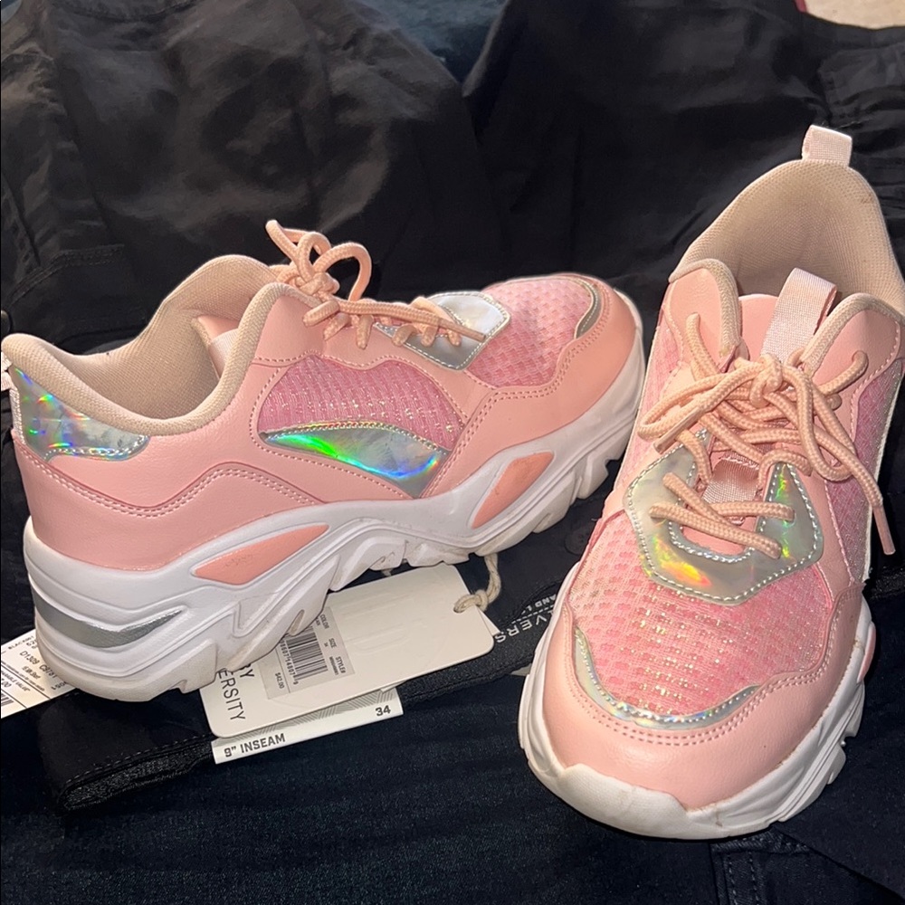 Stylish Pink Holographic Women's Sneakers